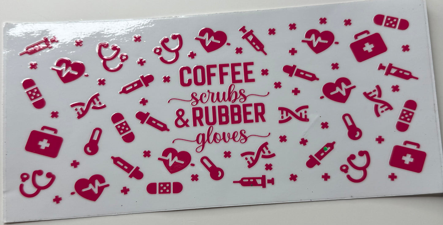 Coffee scrubs and rubber gloves