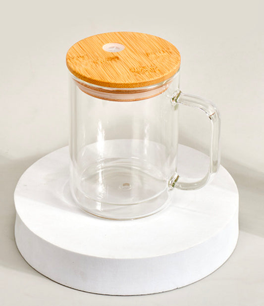 15oz Clear Glass Snowglobe Mug w/ Bamboo Lid