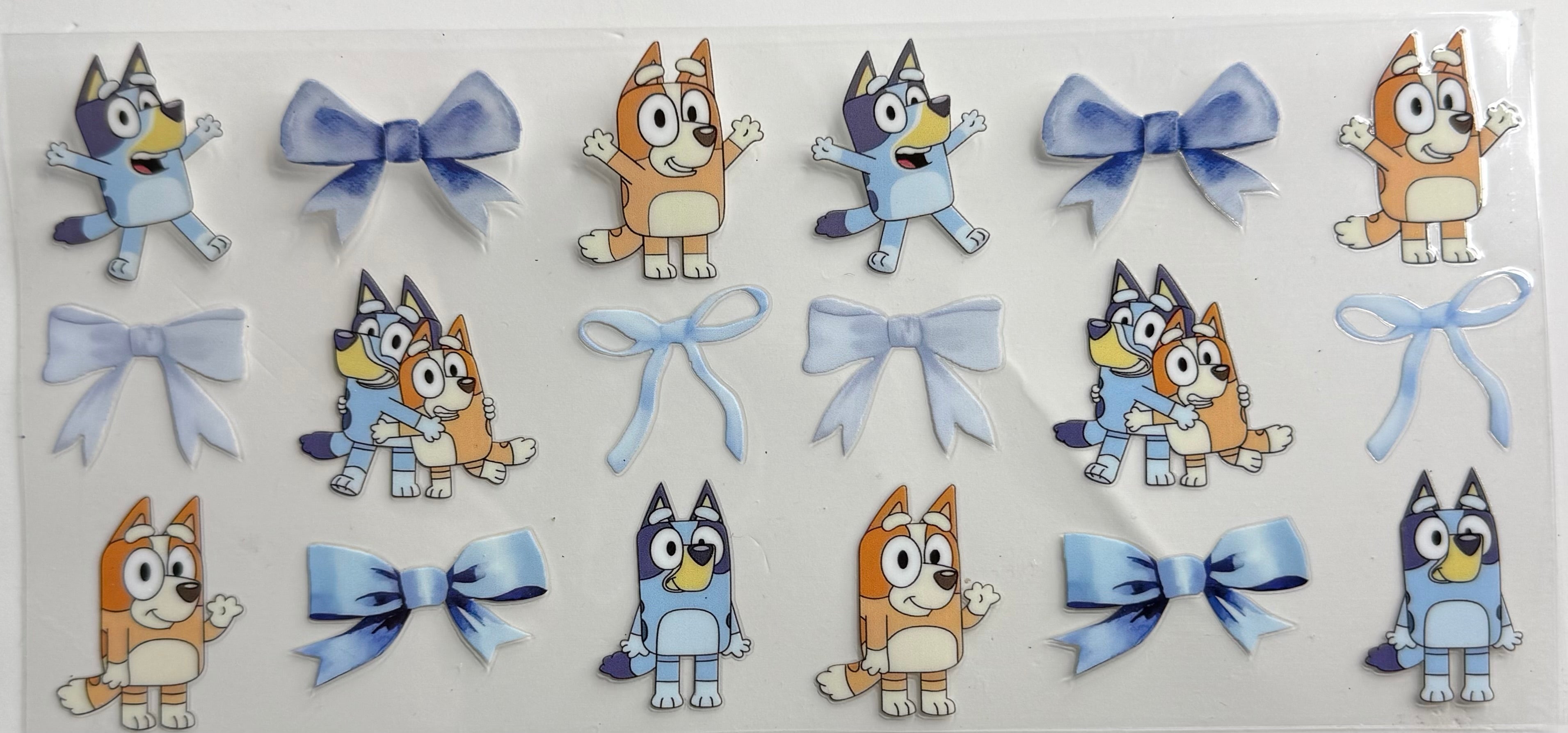 Blue and orange dog and bows