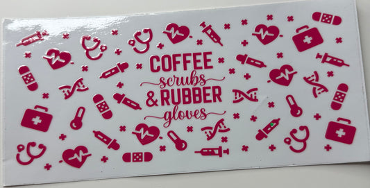Coffee scrubs and rubber gloves