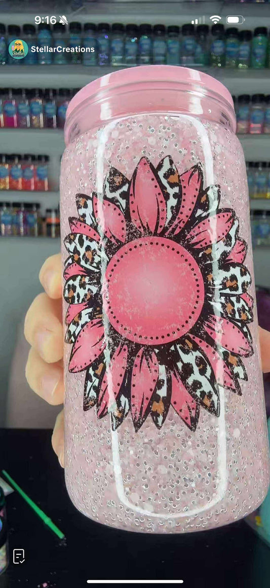 16oz Snowglobe leopard flower RTS